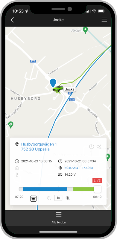 GPSjournal digital körjournal ger dig GPS-positionering på karta ser du var fordonen är just nu med några sekunders fördröjning.