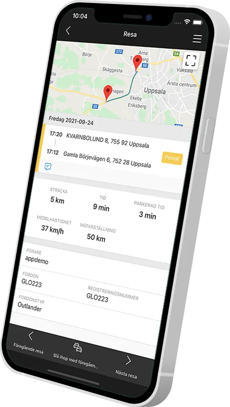 I GPSjournals app kan du enkelt spara och söka på dina körjournaler och göra inställningar för om de är privata eller inom tjänsten.