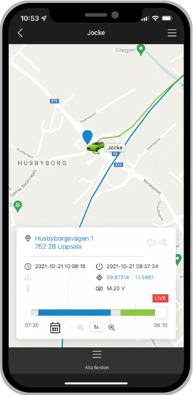 GPSjournal digital körjournal ger dig GPS-positionering på karta ser du var fordonen är just nu med några sekunders fördröjning.